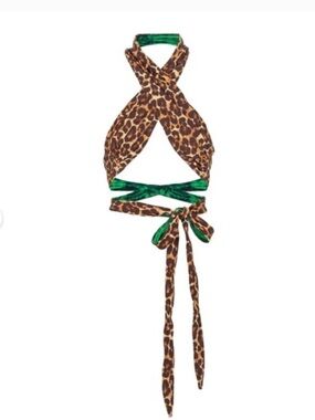 Tropic of C Leopard Print green Wrap bikini Top small